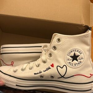 Converse Cream High-Tops with Heart Design